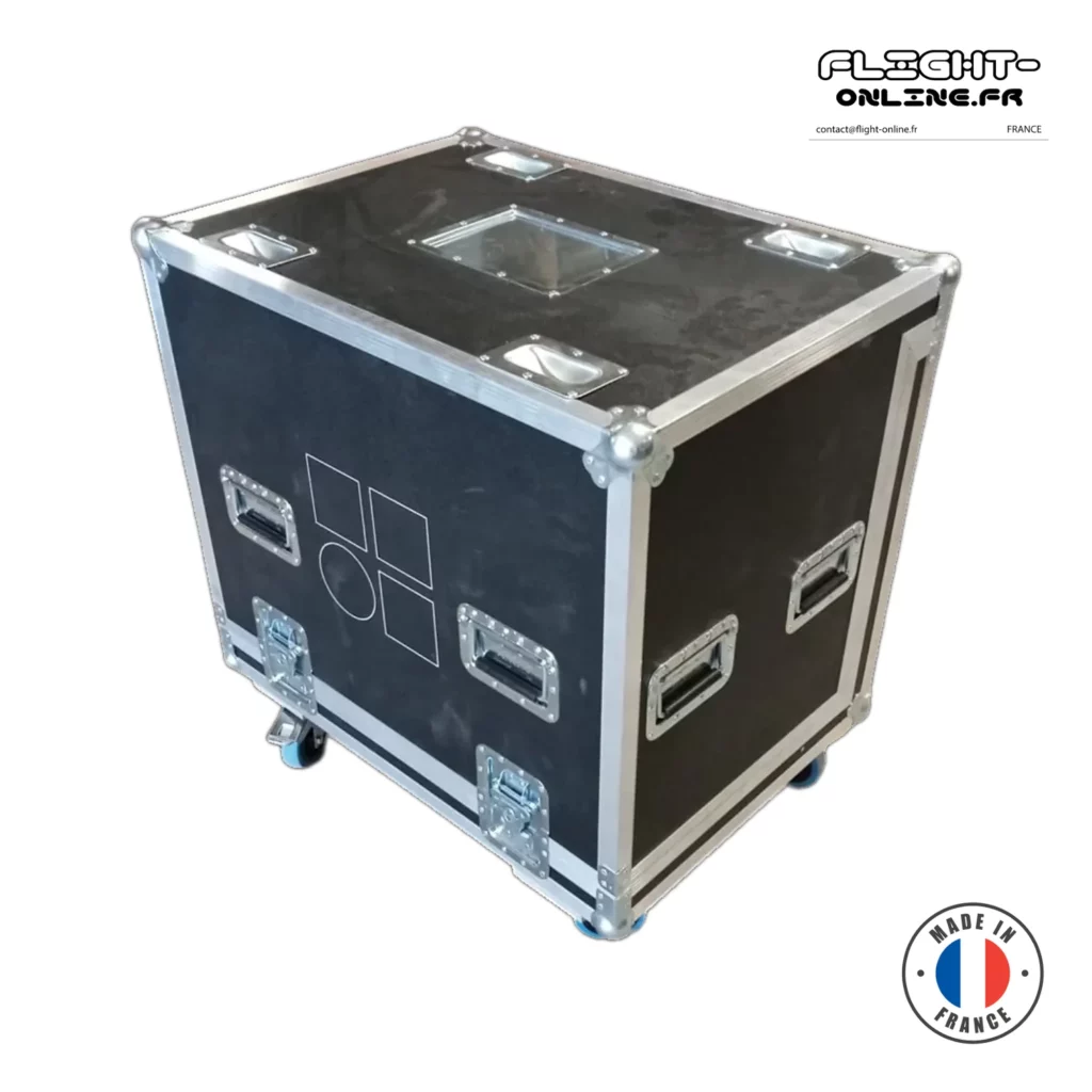 Flight case Audio sur mesure fabriqué par Flight Online pour V8 d&b — référence PVC-2V8-V12-D1B