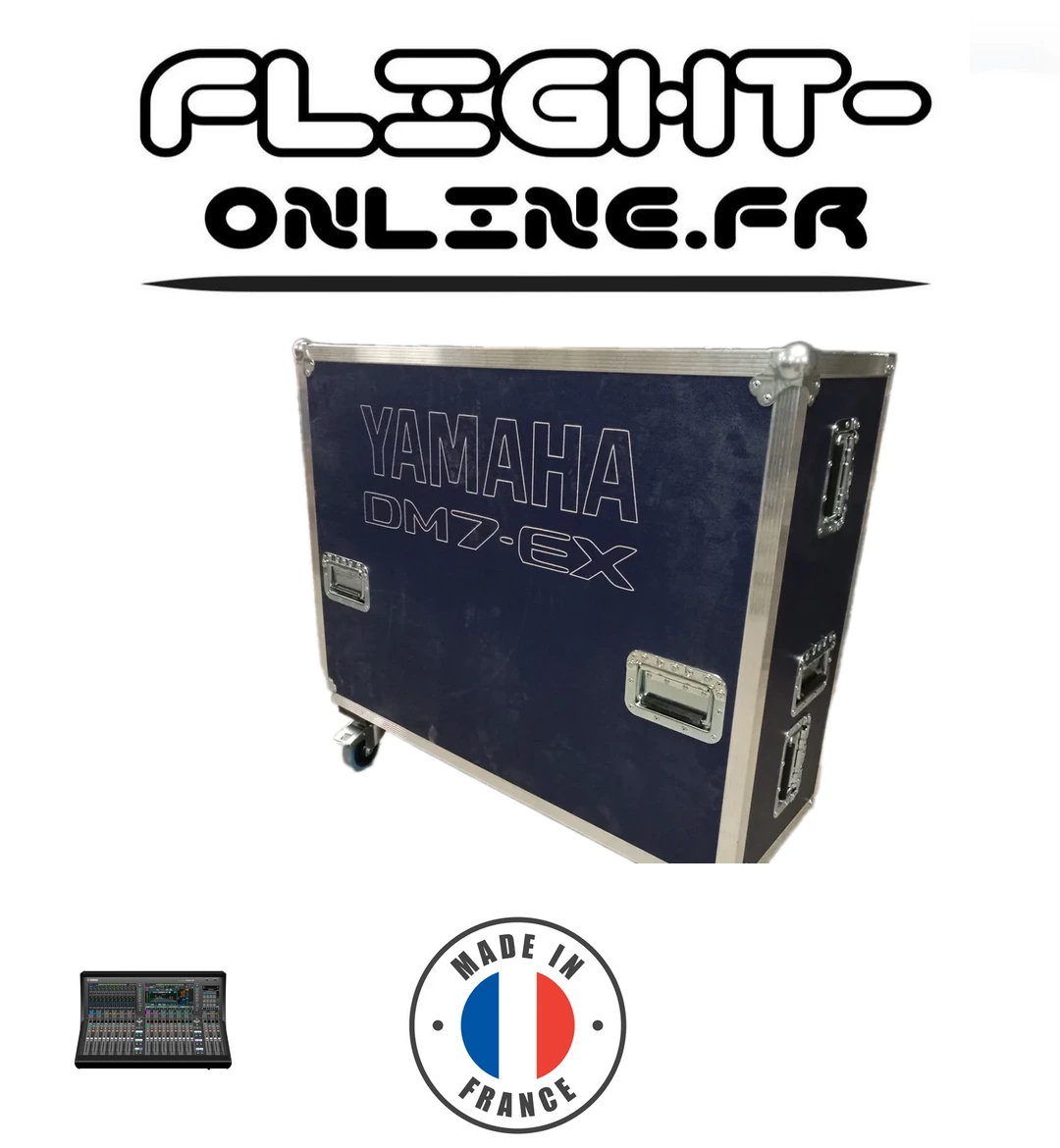 Flight case sur mesure fabriqué  Flight Online pour INT — référence PVC-DM7EX-BAC-ROULETTE-YAMAHA