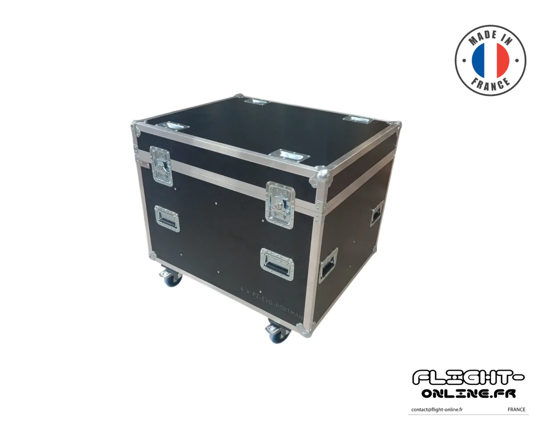 Flight case Lighting sur mesure fabriqué  Flight Online pour P2EVO — référence DL-4PEVO-PORTMAN-PLIE-BAC- INTERIEUR