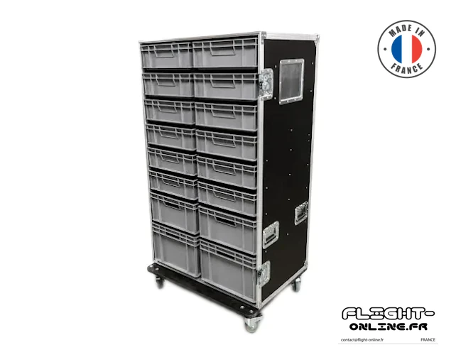 Flight case Motorsport sur mesure fabriqué  Flight Online pour INT — référence PL-FLIGHT--BACS-EURONORMES